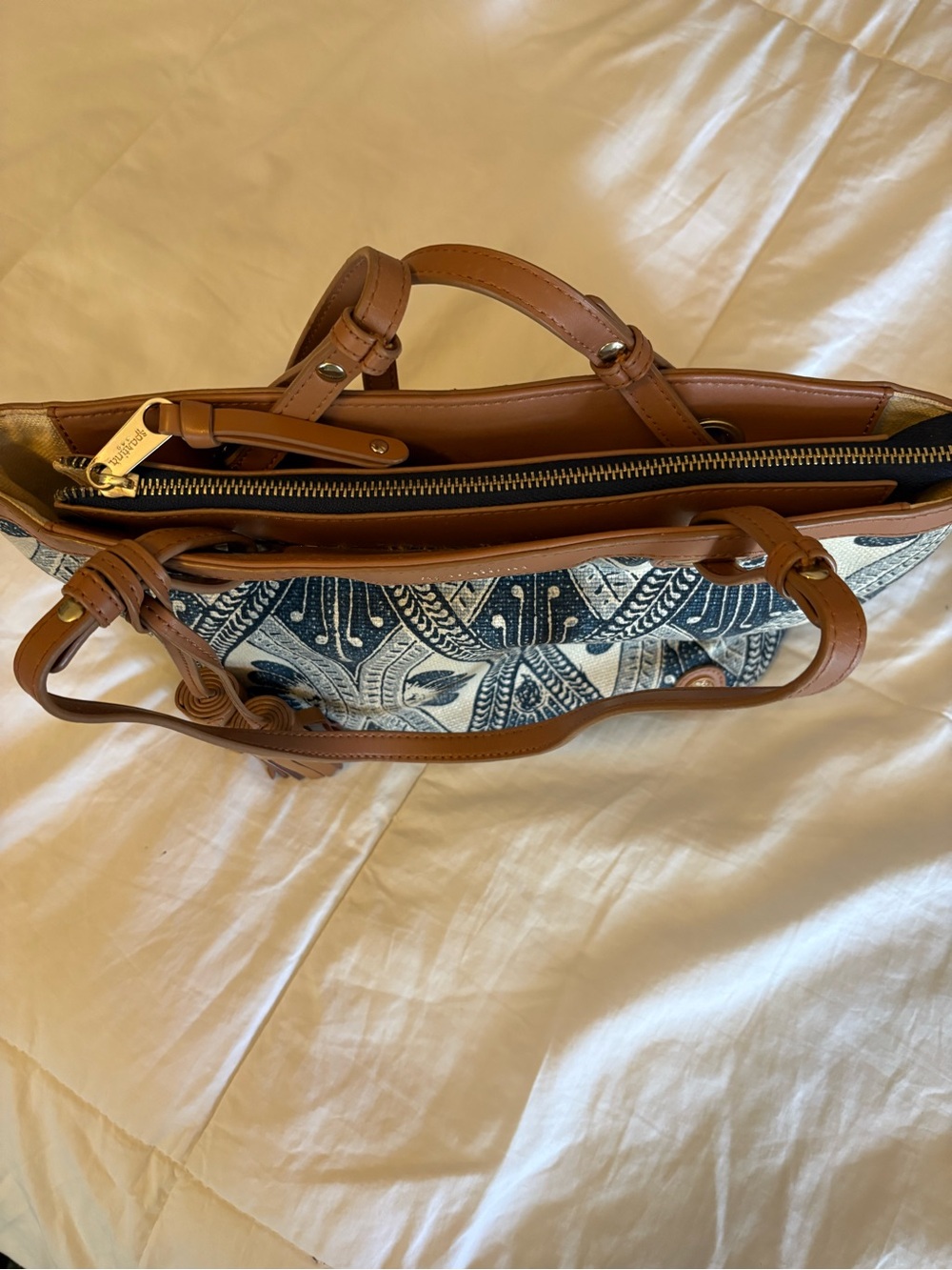 Spartina 449 Navy & Tan Patterned Shoulder Tote - Picture 2 of 9